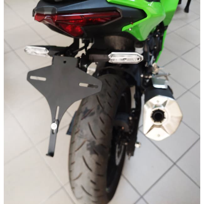 Multiposition flip-up license plate holder compatible with Kawasaki Ninja 500 2024-2025