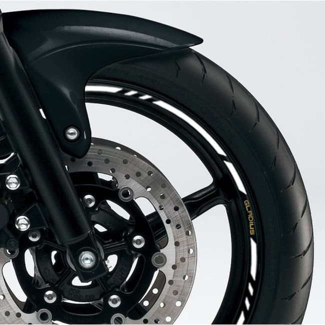 Wheel rim stripes with logos compatible with Suzuki Gladius 