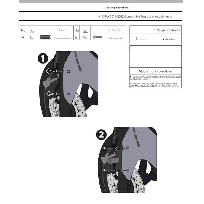GPK fog light brackets compatible with Yamaha X-Max 125 / 250 / 300 / 400 2018-2023