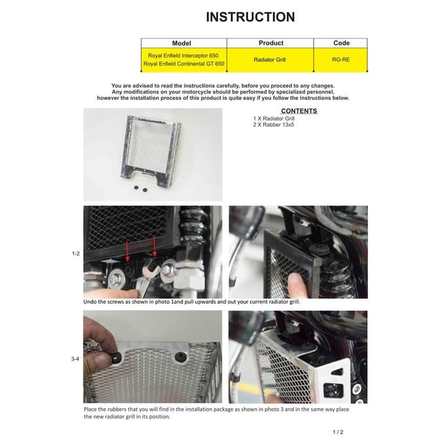 Radiator guard compatible with Royal Enfield Interceptor 650 / Continental GT 650
