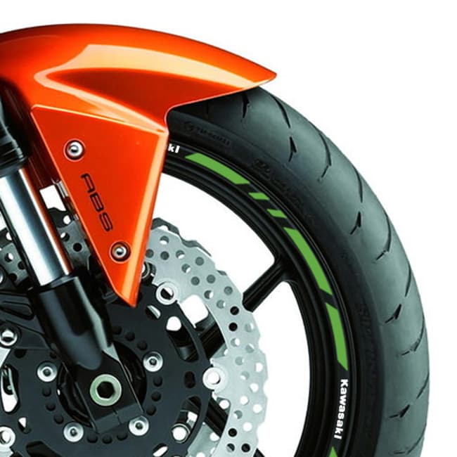 Wheel rim stripes with logos compatible with Kawasaki 