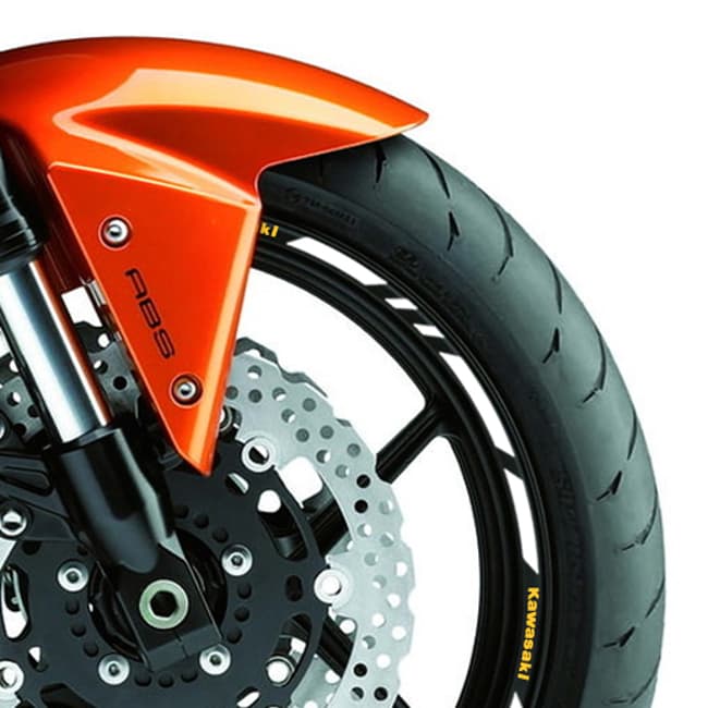 Wheel rim stripes with logos compatible with Kawasaki 