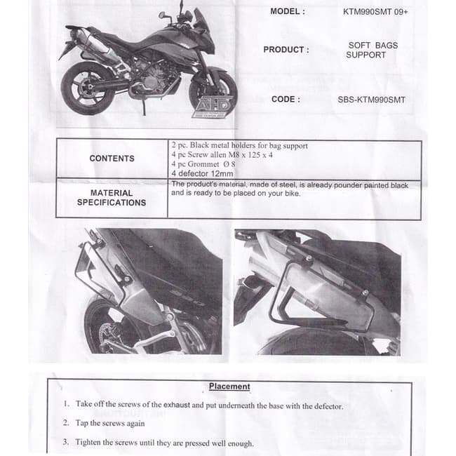 Moto Discovery soft bags side rack compatible with KTM 950 / 990 SMT 2004-2013