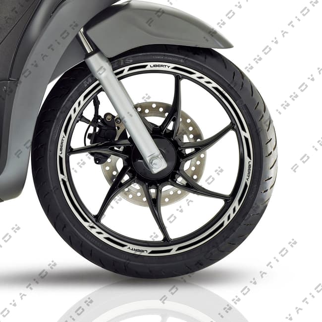 Wheel rim stripes with logos compatible with Piaggio Liberty 