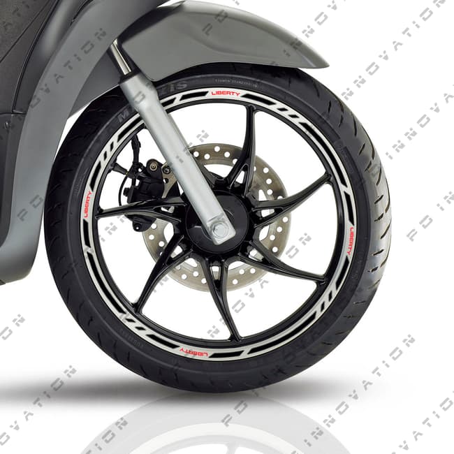 Wheel rim stripes with logos compatible with Piaggio Liberty 