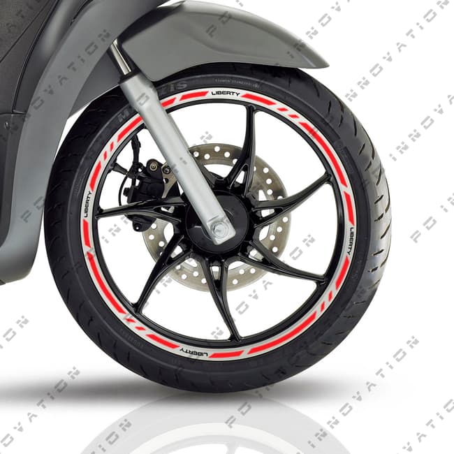 Wheel rim stripes with logos compatible with Piaggio Liberty 