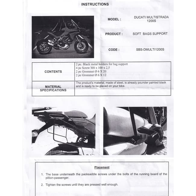 Moto Discovery yumuşak çanta yan rafı Ducati Multistrada 1200 2010-2014 ile uyumludur
