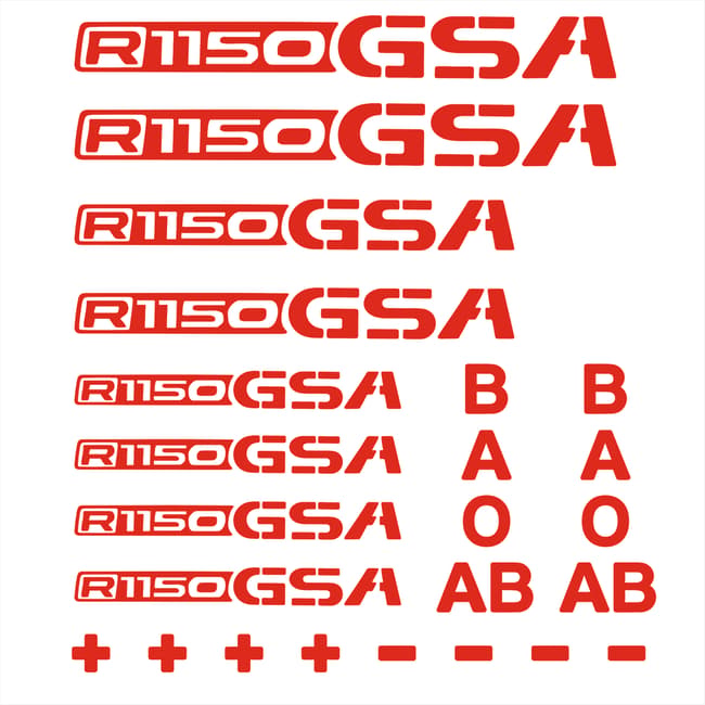 Logos and blood types decals set compatible with BMW R1150GS / Adventure red