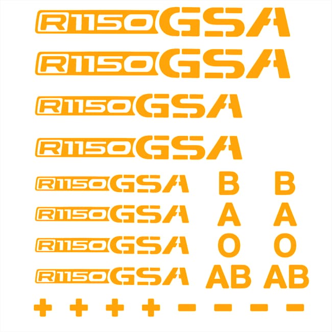 Logos and blood types decals set compatible with BMW R1150GS / Adventure yellow