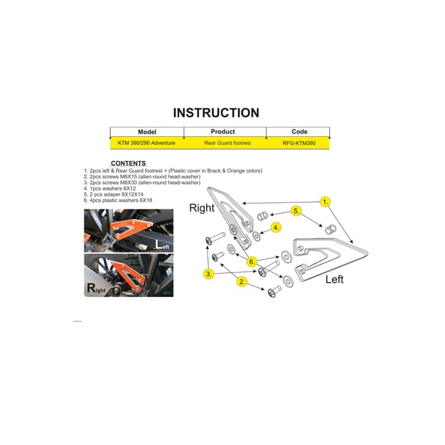 Rear footrest guard compatible with KTM 390 Adventure 2020-2023 (black)