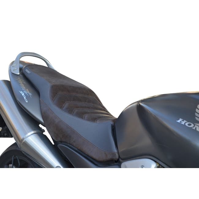 Sätesöverdrag kompatibelt med Honda CB900 Hornet 2002-2007 brunt med bruna sömmar (Äkta läder och Silvertex-textil)