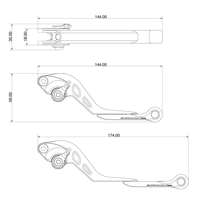 Barracuda adjustable - extendable levers compatible with Yamaha YZF-R1 2004-2008