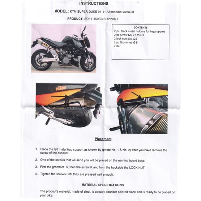Moto Discovery Satteltaschen-Träger kompatibel mit KTM 990 Super Duke 2005-2013 mit After-Market-Auspuff