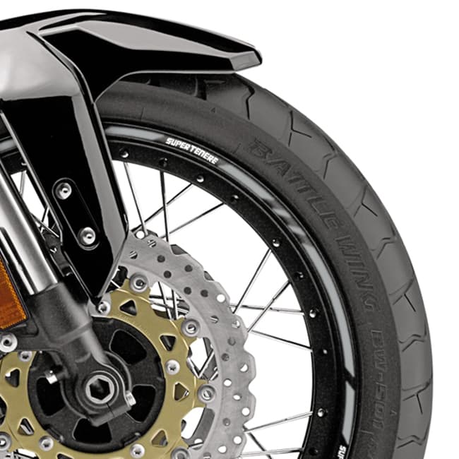 Wheel rim stripes with logos compatible with Yamaha Super Tenere 