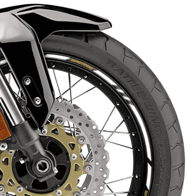 Wheel rim stripes with logos compatible with Yamaha Super Tenere 