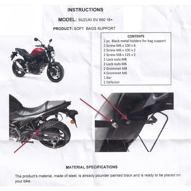 Moto Discovery soft bags side rack compatible with Suzuki SV650 2016-2020