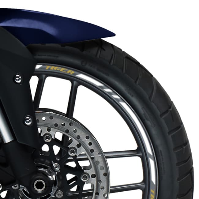 Wheel rim stripes with logos compatible with Triumph Tiger 1200 Rally Pro 2023 