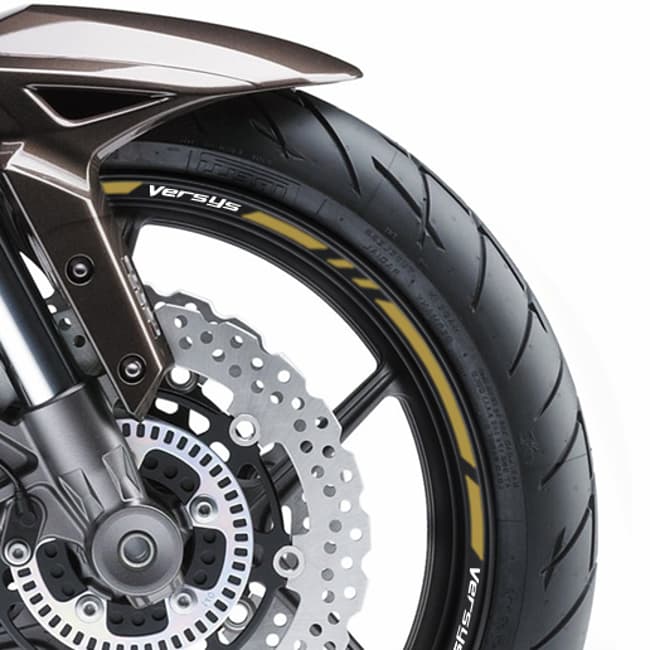 Wheel rim stripes with logos compatible with Kawasaki Versys 