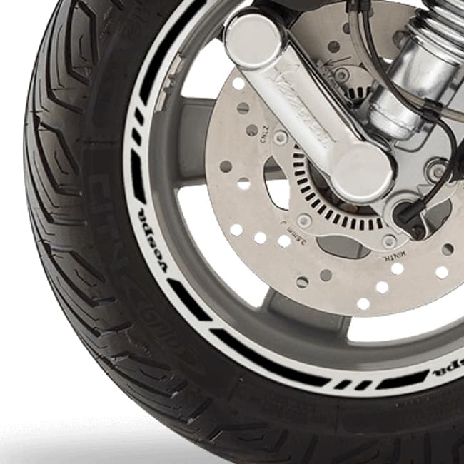 Wheel rim stripes with logos compatible with Piaggio Vespa 