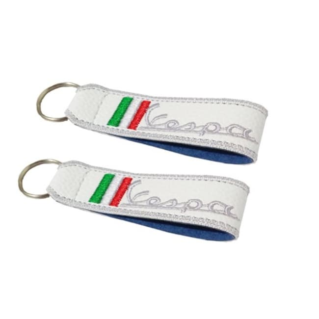 Porte-clés cordon double face compatible avec Piaggio Vespa blanc (1 pièce)