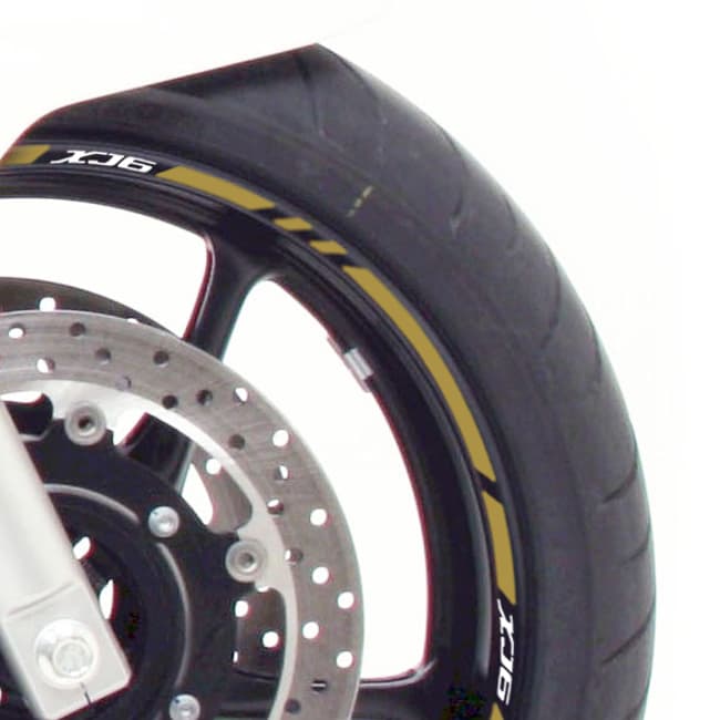 Wheel rim stripes with logos compatible with Yamaha XJ6