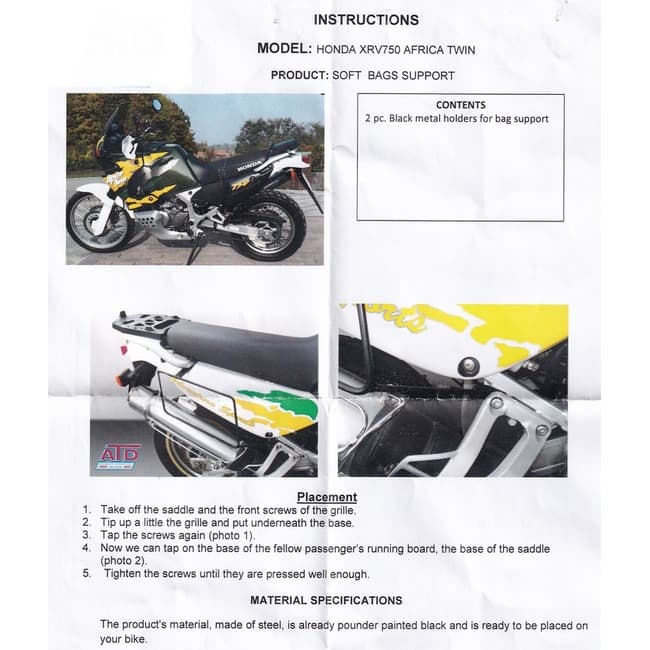 Moto Discovery soft bags side rack compatible with Honda XRV750 Africa Twin 1989-2003