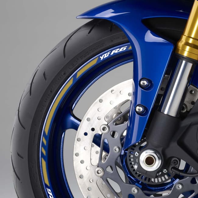 Wheel rim stripes with logos compatible with Yamaha YZF-R6