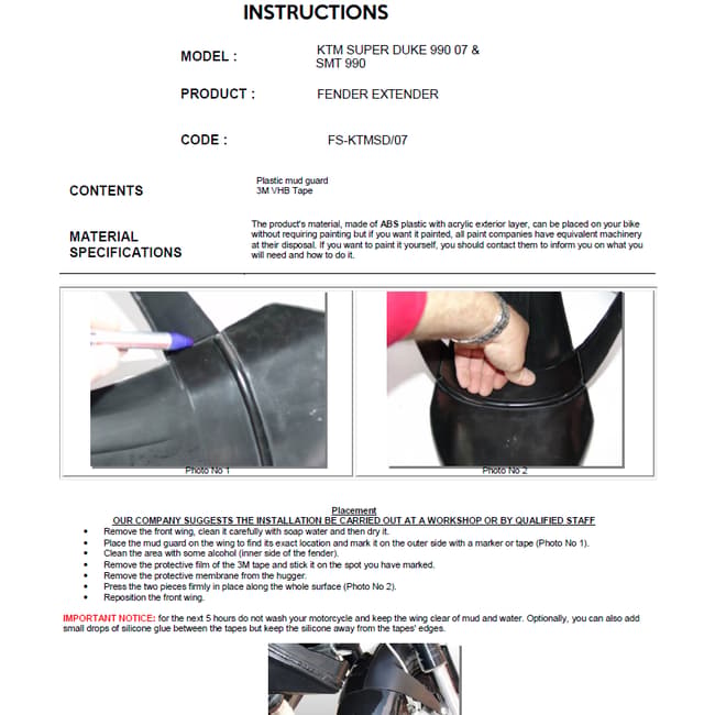 Extensor pentru aripi compatibil cu KTM Superduke 990 2005-2013
