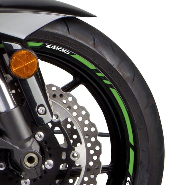 Wheel rim stripes with logos compatible with Kawasaki Z800 