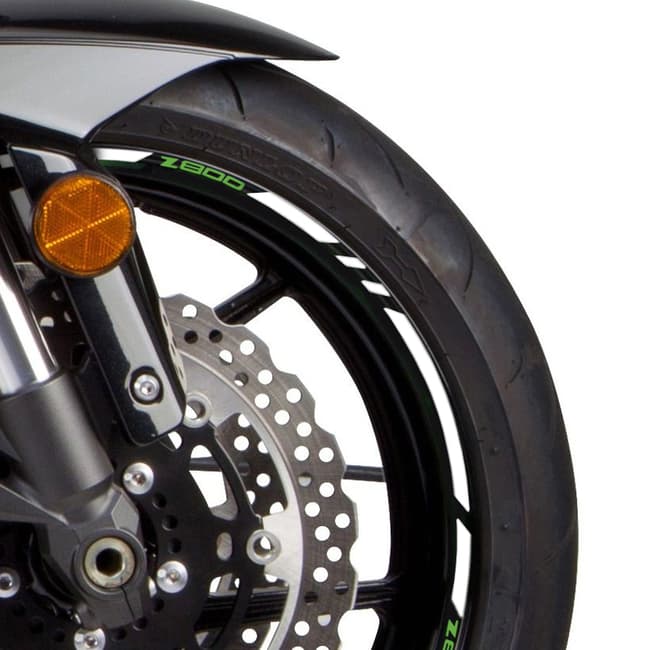 Wheel rim stripes with logos compatible with Kawasaki Z800 