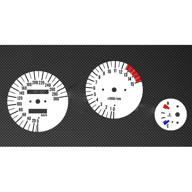 White tachometer and speedometer gauges compatible with Kawasaki Ninja ZX-7R 1996-2003