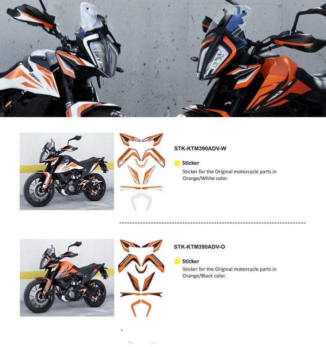 Kit autocollants (kit carrosserie) pour KTM 390 Adventure '20 - (blanc / orange)