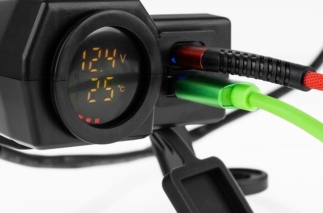 X-Style waterproof double USB socket with voltmeter and thermometer