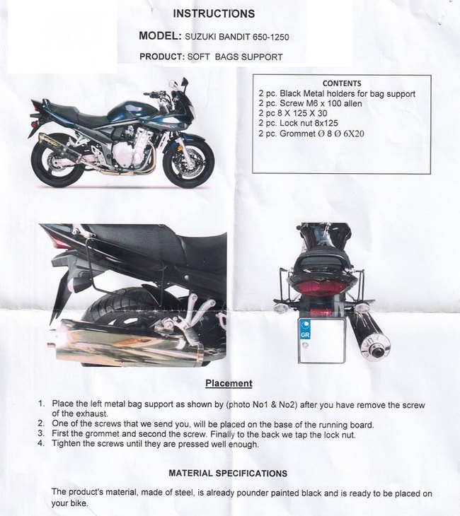 Rack de malas macias Moto Discovery para Suzuki GSF650 / GSF1250 Bandit 2007-2016