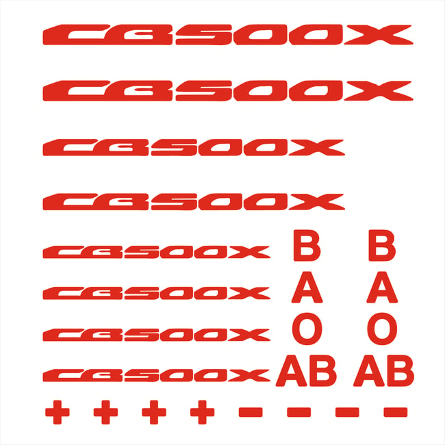 Zestaw naklejek z logo i grupami krwi dla CB500X w kolorze czerwonym
