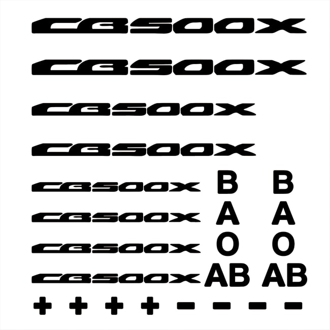 Conjunto de decalques de logotipos e tipos sanguíneos para a CB500X preta