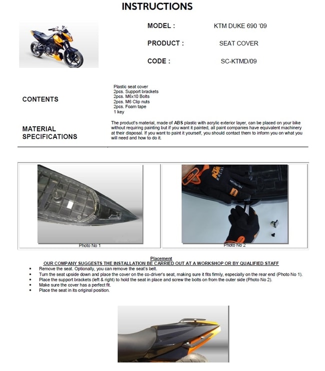 Coprisella per KTM Duke 690 2008-2013