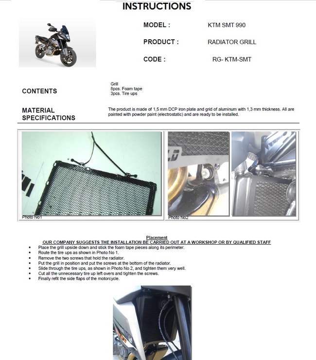 Protector de radiador para KTM 950/990 SMT '05 -'14