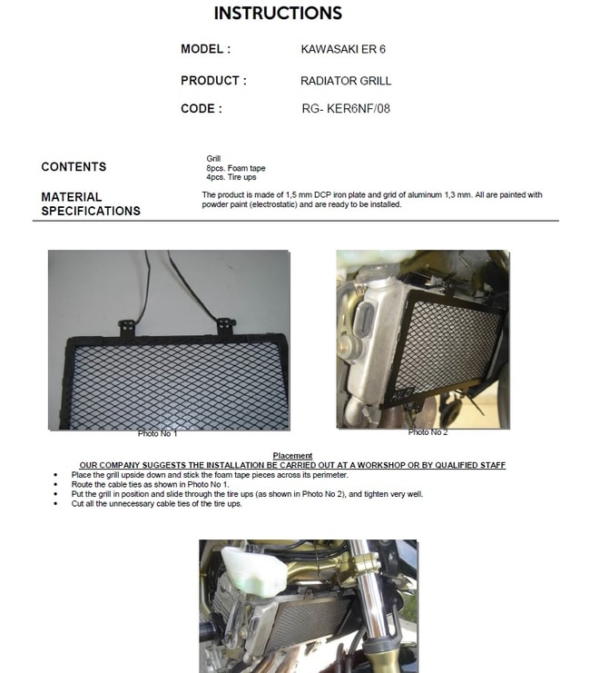 Radiateur bescherming voor Kawasaki ER6-n / ER-6f '09 -'11