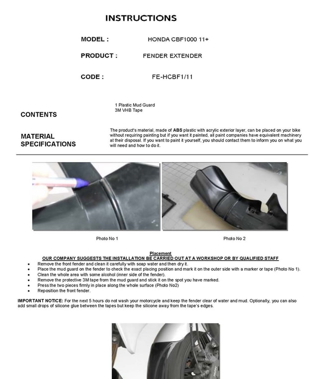 Extensie aripi pentru Honda CBF 1000 '11 -'18