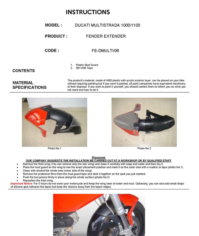 Fender extender for Ducati Multistrada 620 '03-'06