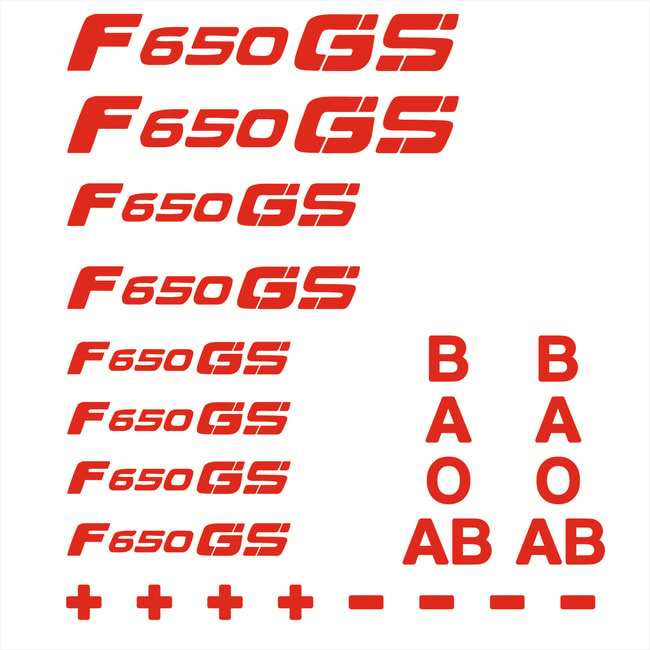 Zestaw naklejek z logo i grupami krwi dla F650GS czerwony
