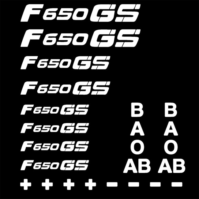 Zestaw naklejek z logo i grupami krwi do F650GS w kolorze białym