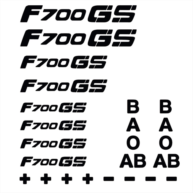 Conjunto de decalques de logotipos e tipos sanguíneos para F700GS preto