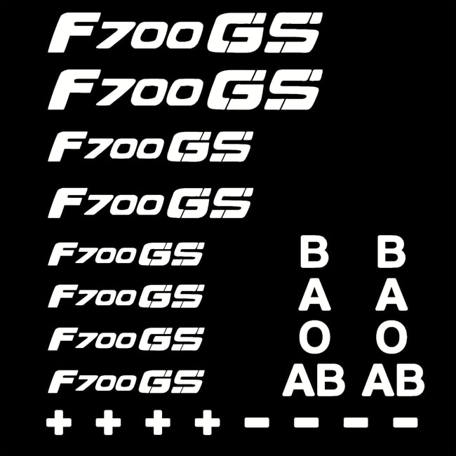Conjunto de decalques de logotipos e tipos sanguíneos para F700GS branco