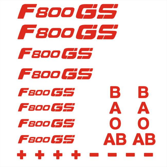 Logos and blood types decals set for F800GS red