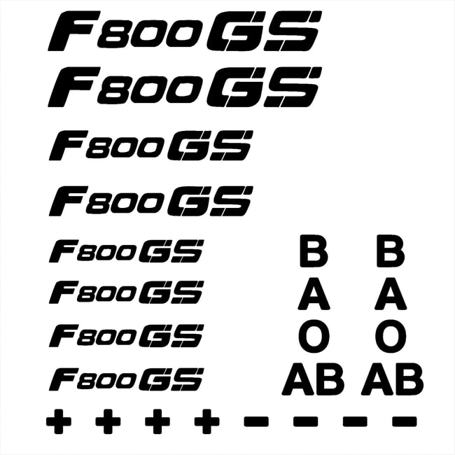 F800GS logos & blood types decals set black