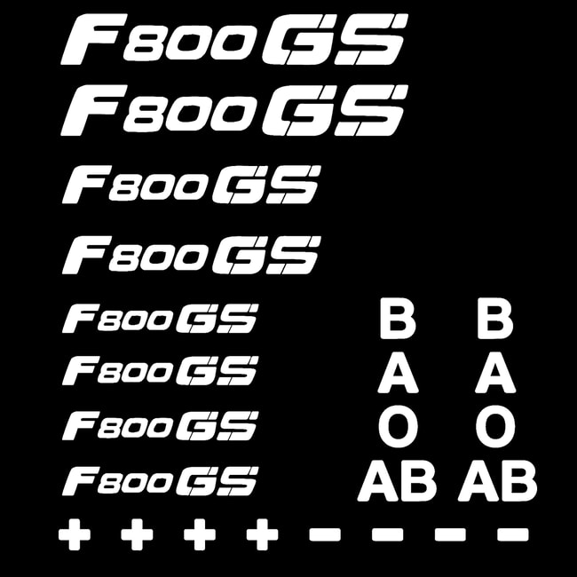 Conjunto de decalques de logotipos e tipos sanguíneos para F800GS branco