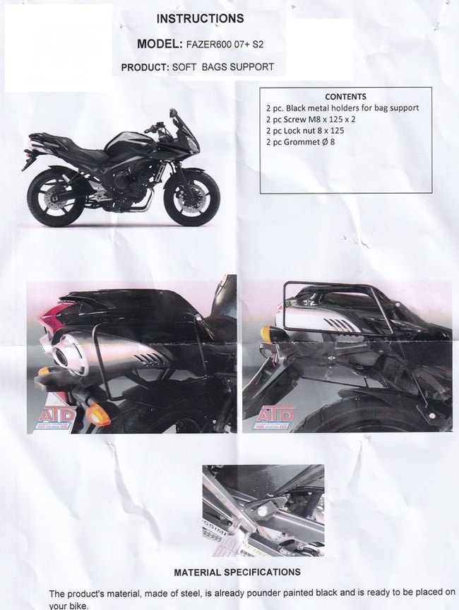 Rack de bolsas macias Moto Discovery para Yamaha FZ6 Fazer 2004-2006