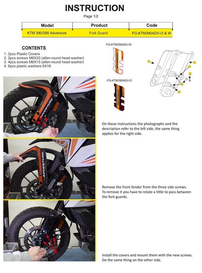 Gaffelskydd för KTM 390 Adventure 2020- (svart/orange)